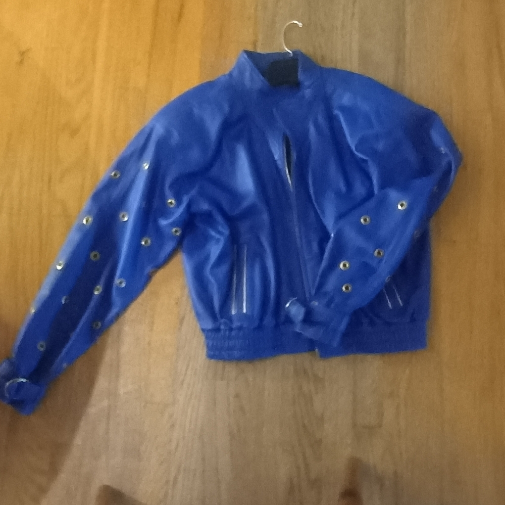 Brooks Blue Leather Jacket with Gold Accents